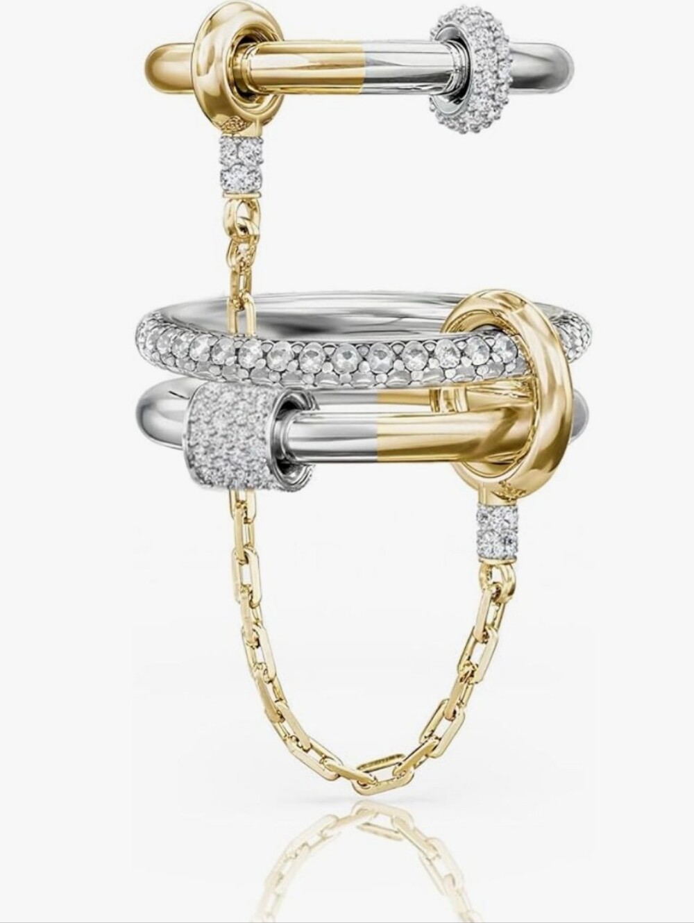 NWT 3 in one interrlocked rings 18K GF, silver rodium, cubic zirconia.9